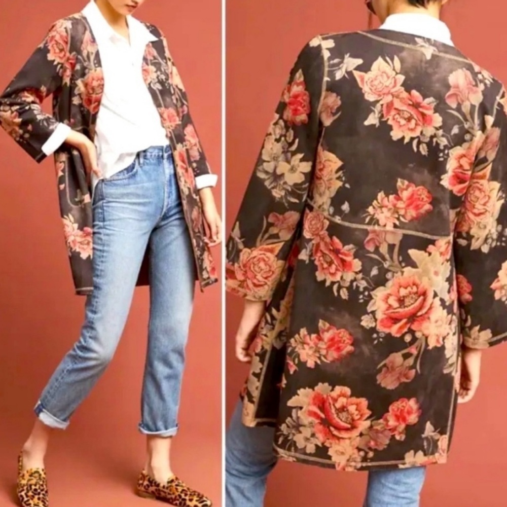 Anthropologie Monarc Marcela Rose Open Front Cardigan Duster Kimono Jacket Sz M